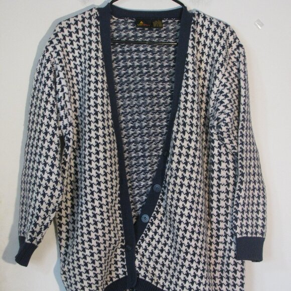 Lizsport Sweaters - Liz Sport Button Up Cardigan Small Oversized Blue & White 100% Cotton Comfy